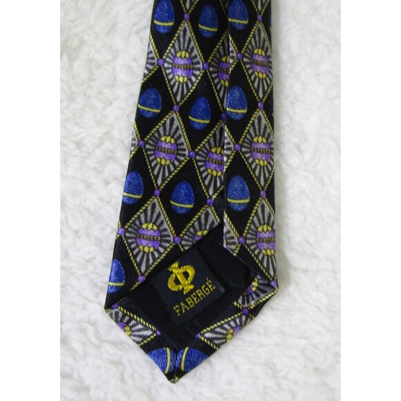 FABERGE Mens Silk Tie Blue Purple Handmade USA 072 Geometric Eggs - Picture 4 of 8